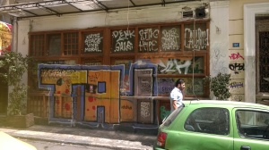 Graffiti on empty shop in Athens